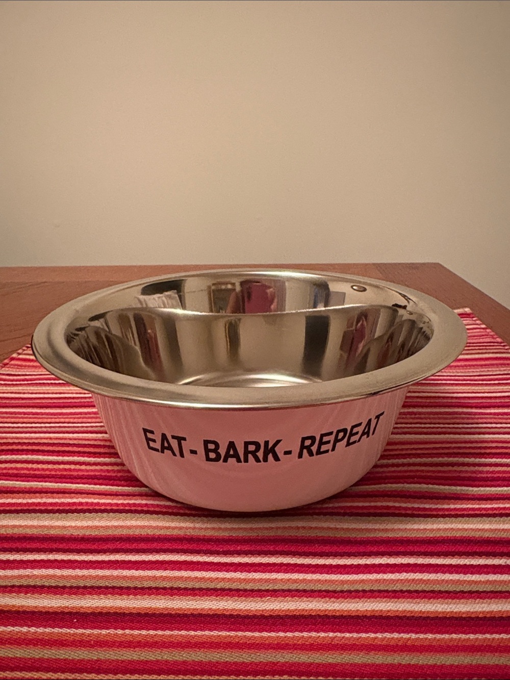New! Stainless Steel B/W Dog Bowl with "EAT - BARK - REPEAT"